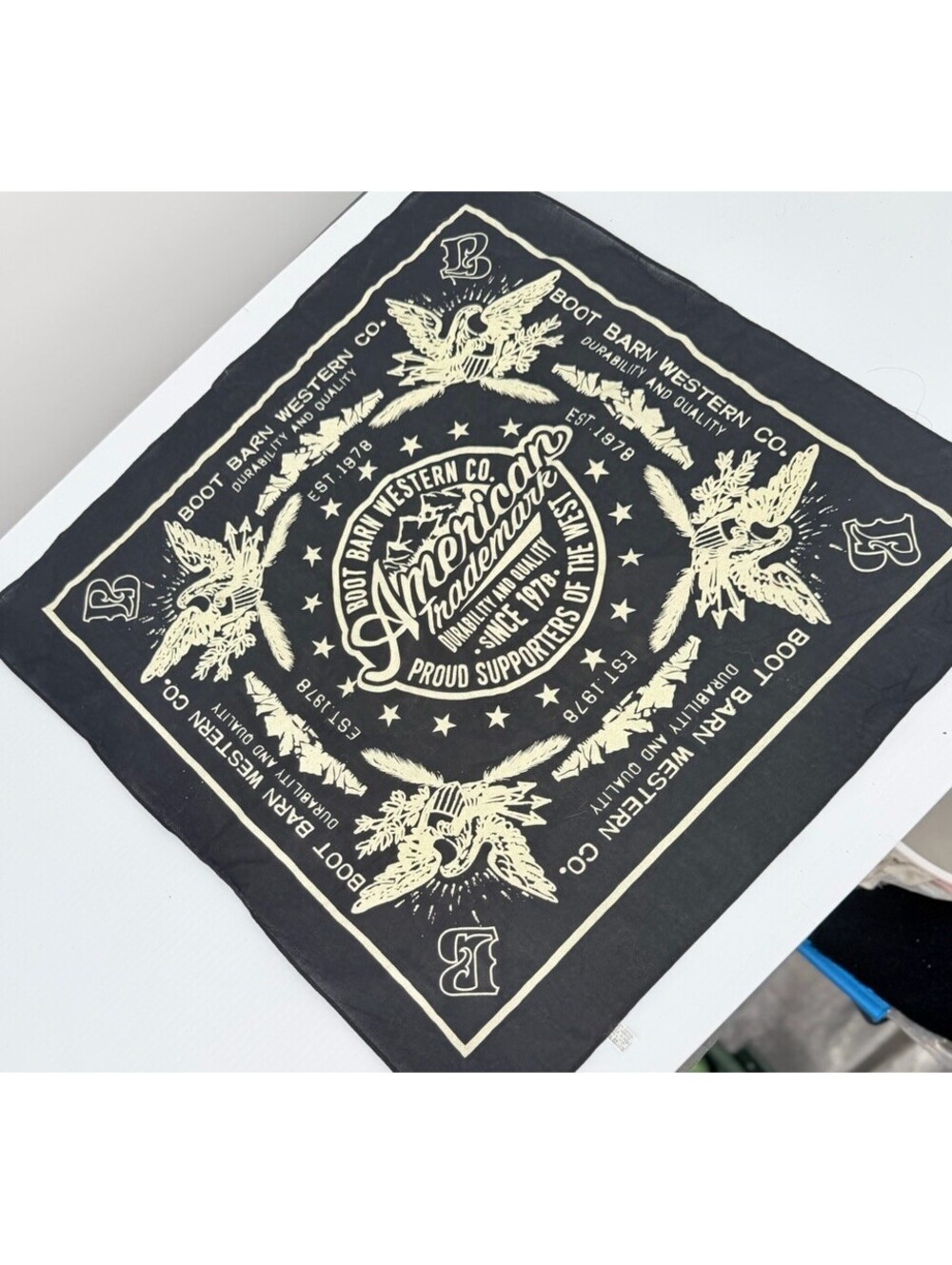 Boot Barn Western Co Bandana Black Cream Eagle American Trademark Large 21x21